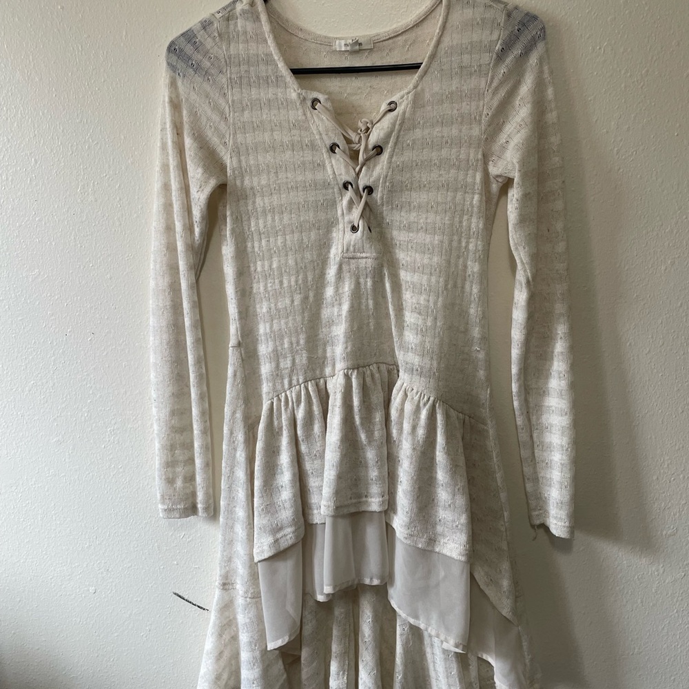 Cream Lace-Up Kids Dress